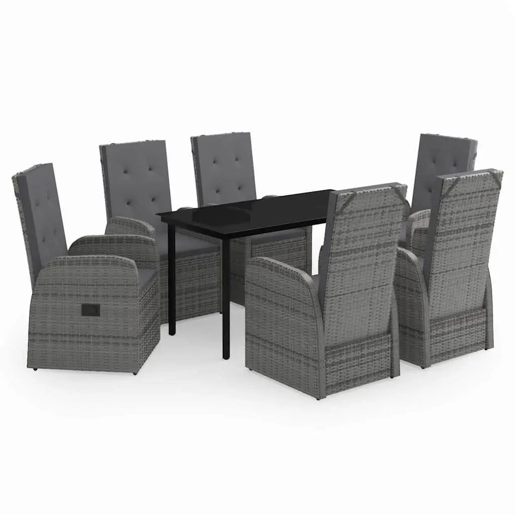 Garden Dining Set 7 Pieces Grey Rattan Chairs Glass Top Outdoor Patio Furniture