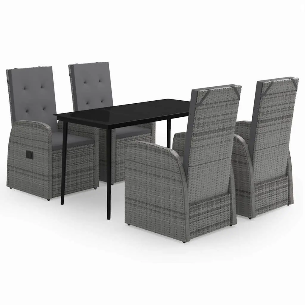 Garden Dining Set 5 Piece Grey Outdoor Patio Furniture Table with Glass Top and Cushions