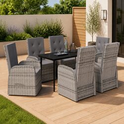 7 Piece Garden Dining Set Outdoor Patio Furniture Grey Rattan Chairs Glass Table