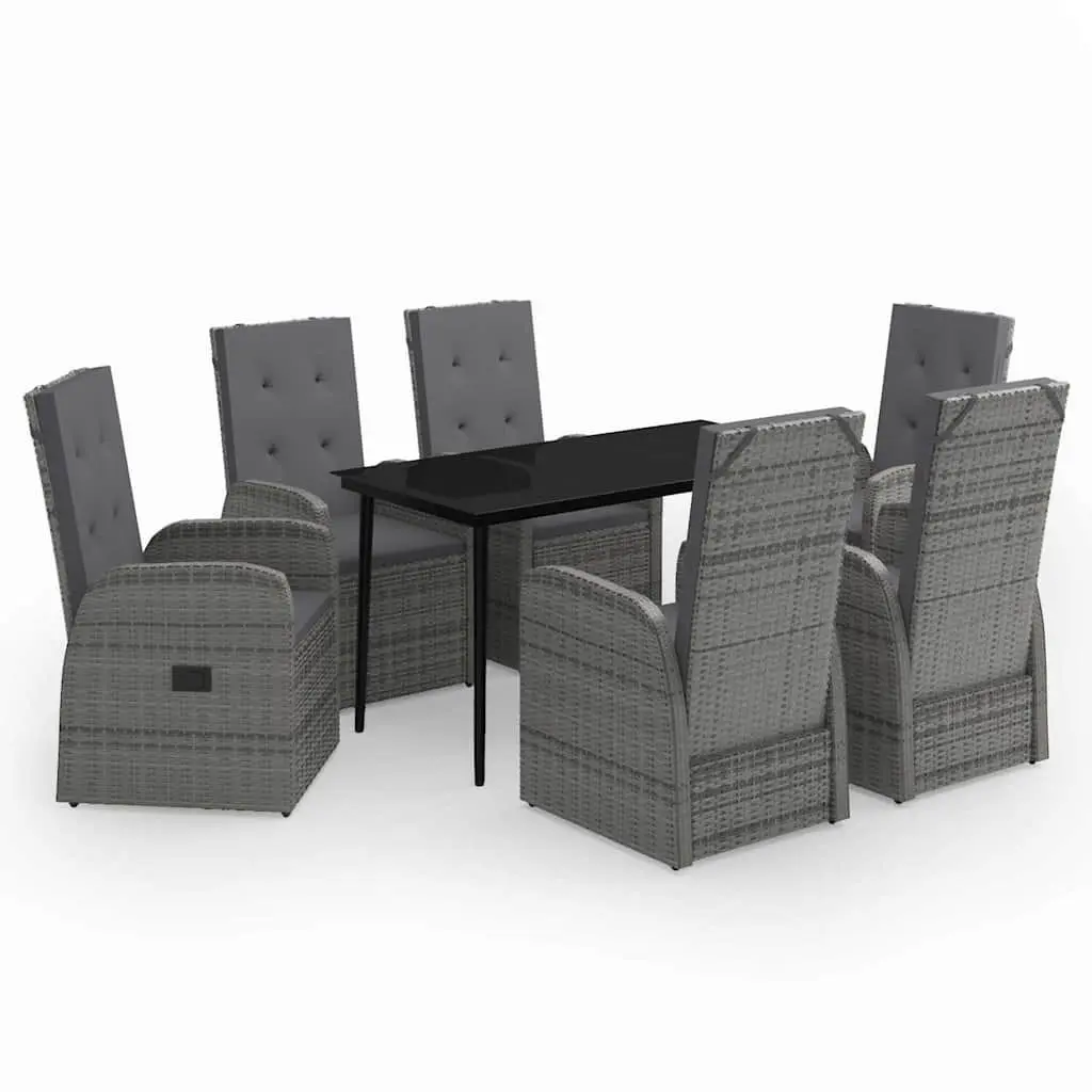 7 Piece Garden Dining Set Grey Rattan Chairs Glass Table Outdoor Patio Furniture
