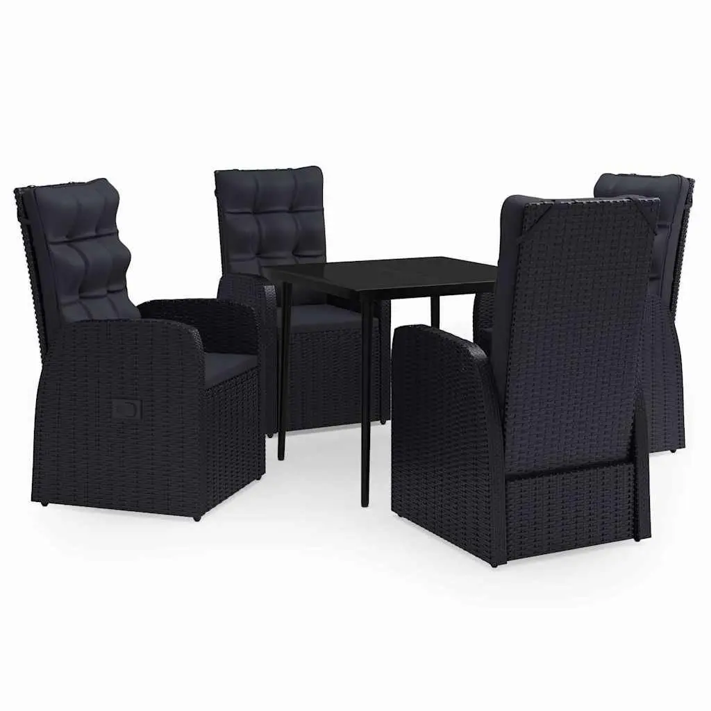 5 Piece Outdoor Garden Dining Set Cushioned Rattan Chairs Steel Frame Black