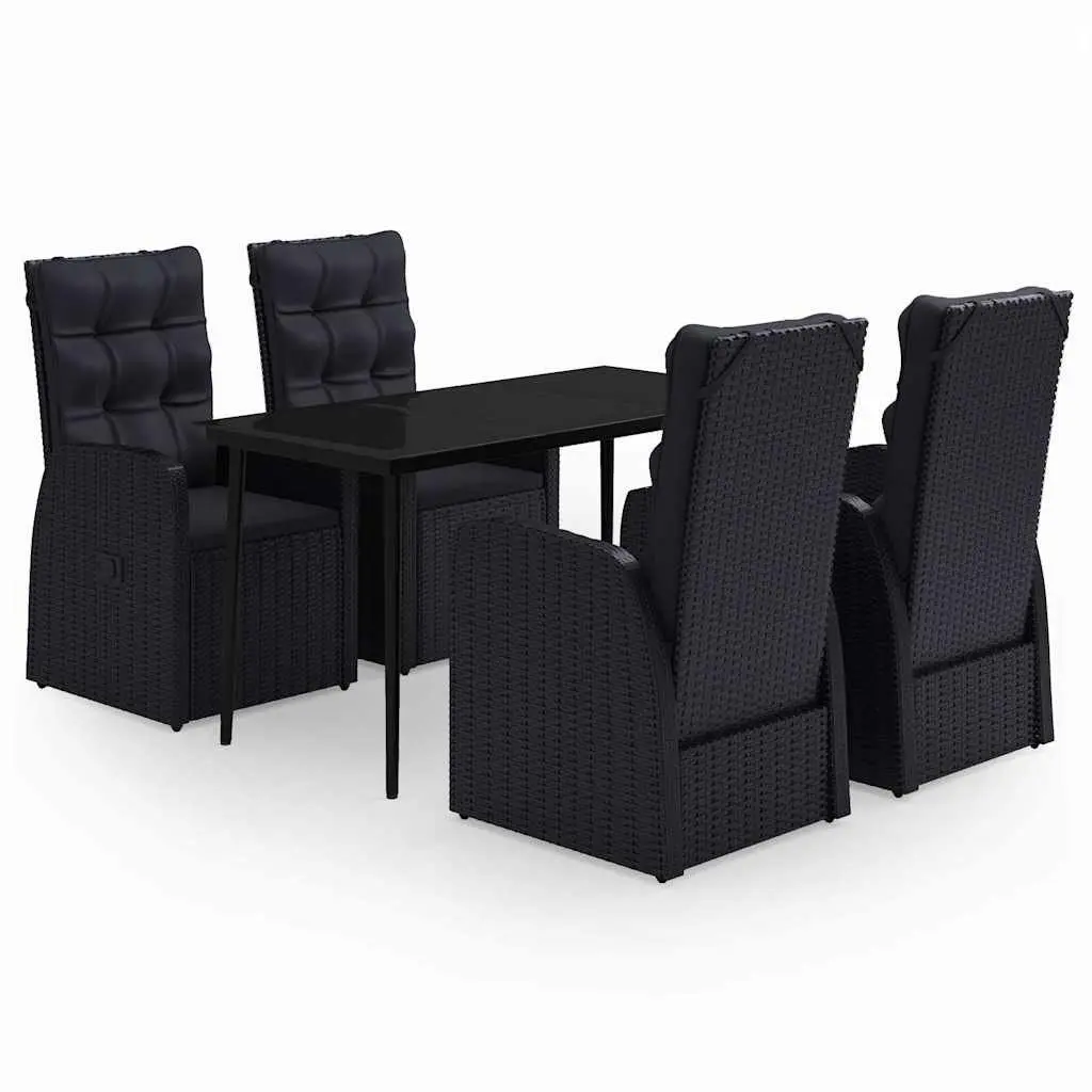 Outdoor Patio Furniture Set 5 Piece Black Rattan Chairs with Glass Top Table
