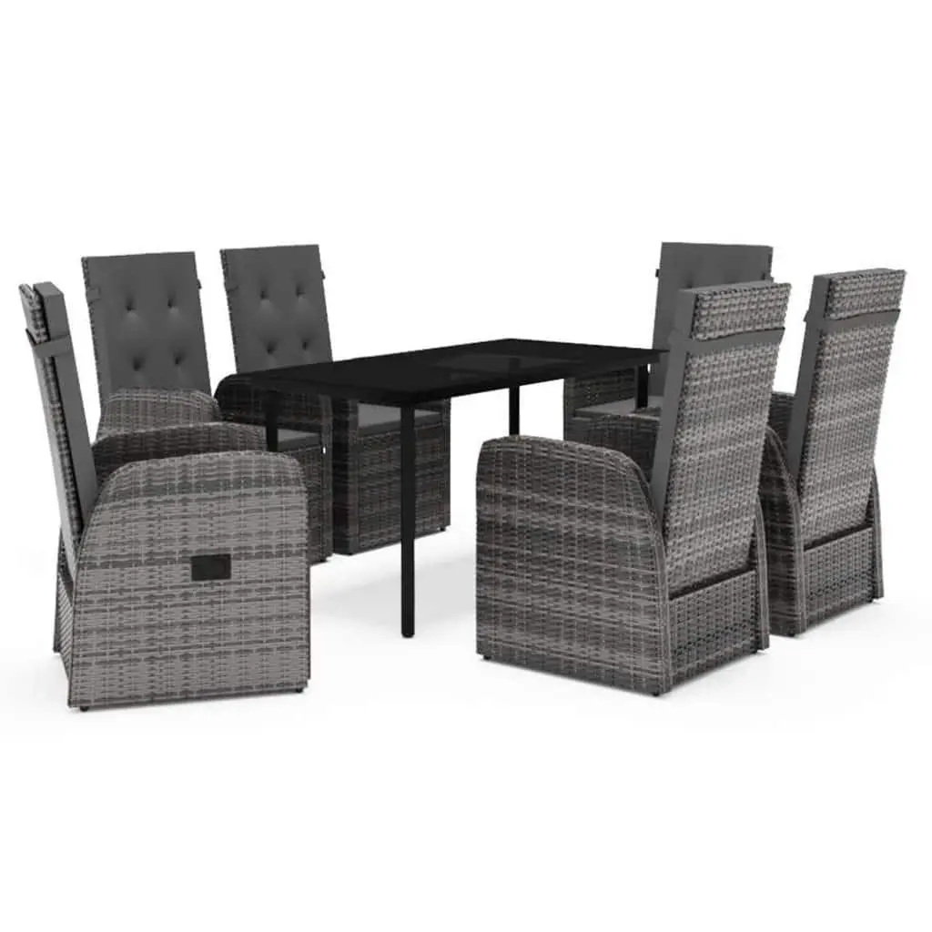Outdoor Dining Set 7 Piece Grey Cushioned Chairs and Table for Garden Patio Furniture