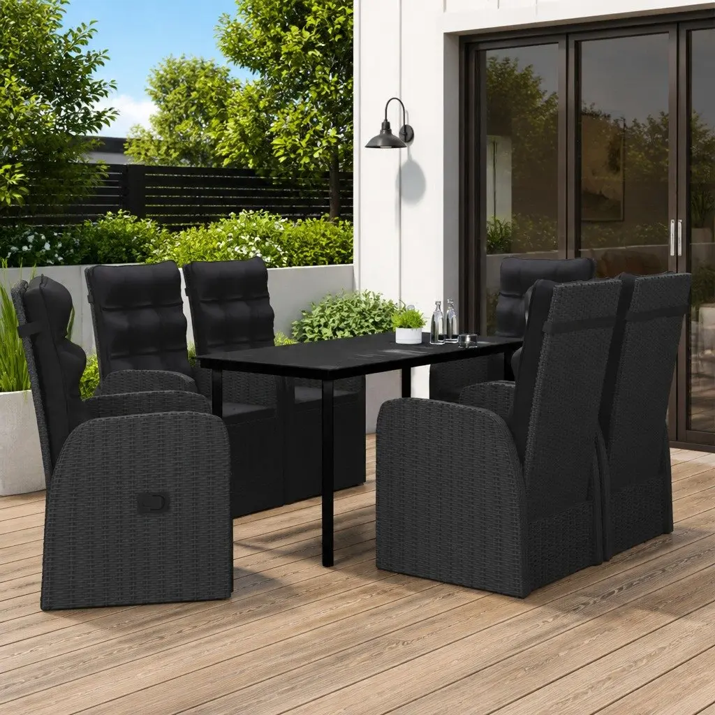 7 Piece Outdoor Dining Set with Cushions Black Garden Patio Furniture Table