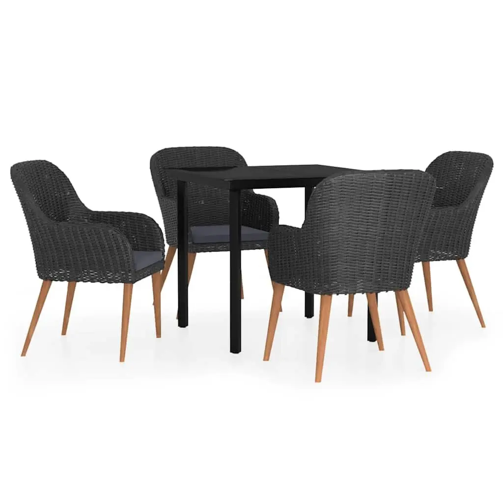 Garden Dining Set Black 5 Piece Outdoor Patio Furniture Table Chairs