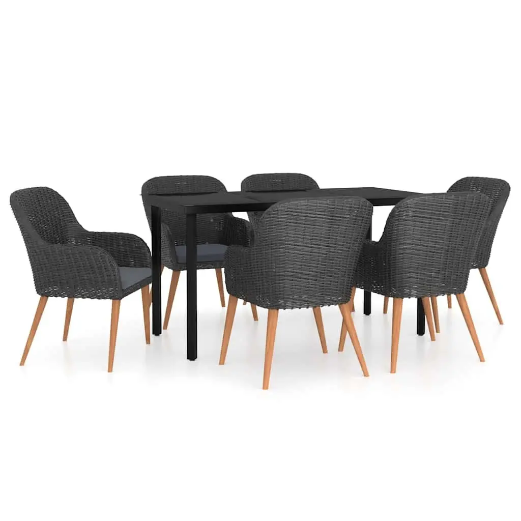 7 Piece Outdoor Garden Dining Set Black Cushions