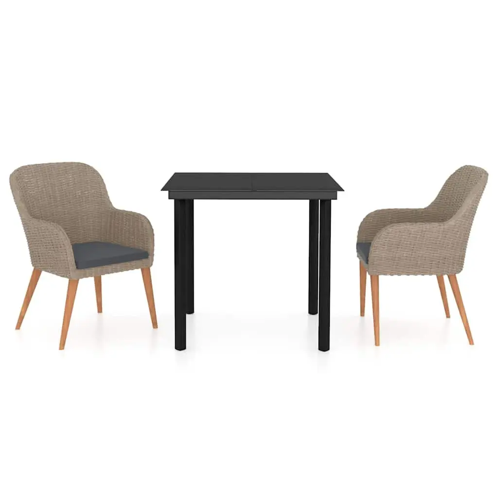 Garden Dining Set 3 Piece Outdoor Furniture Cushioned Chairs and Table Brown