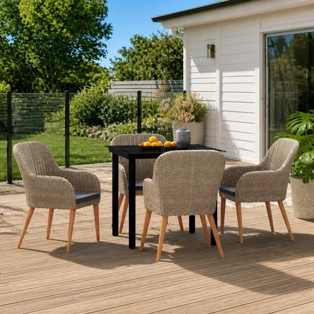 Garden Dining Set 5 Piece Outdoor Furniture Brown with Cushions