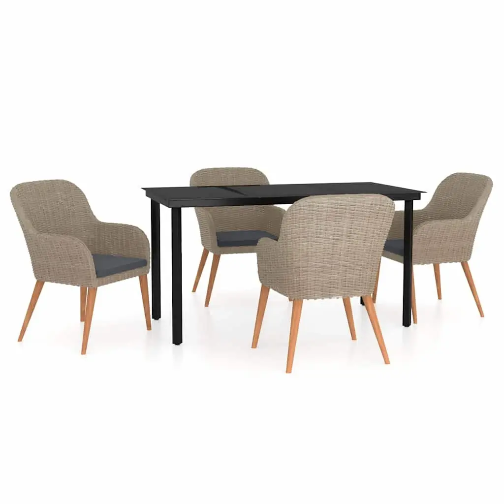 Garden Dining Set 5 Piece Outdoor Furniture Brown Patio Table with Glass Top and Cushions