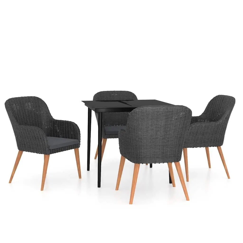 5 Piece Garden Dining Set with Cushions Black Outdoor Patio Furniture