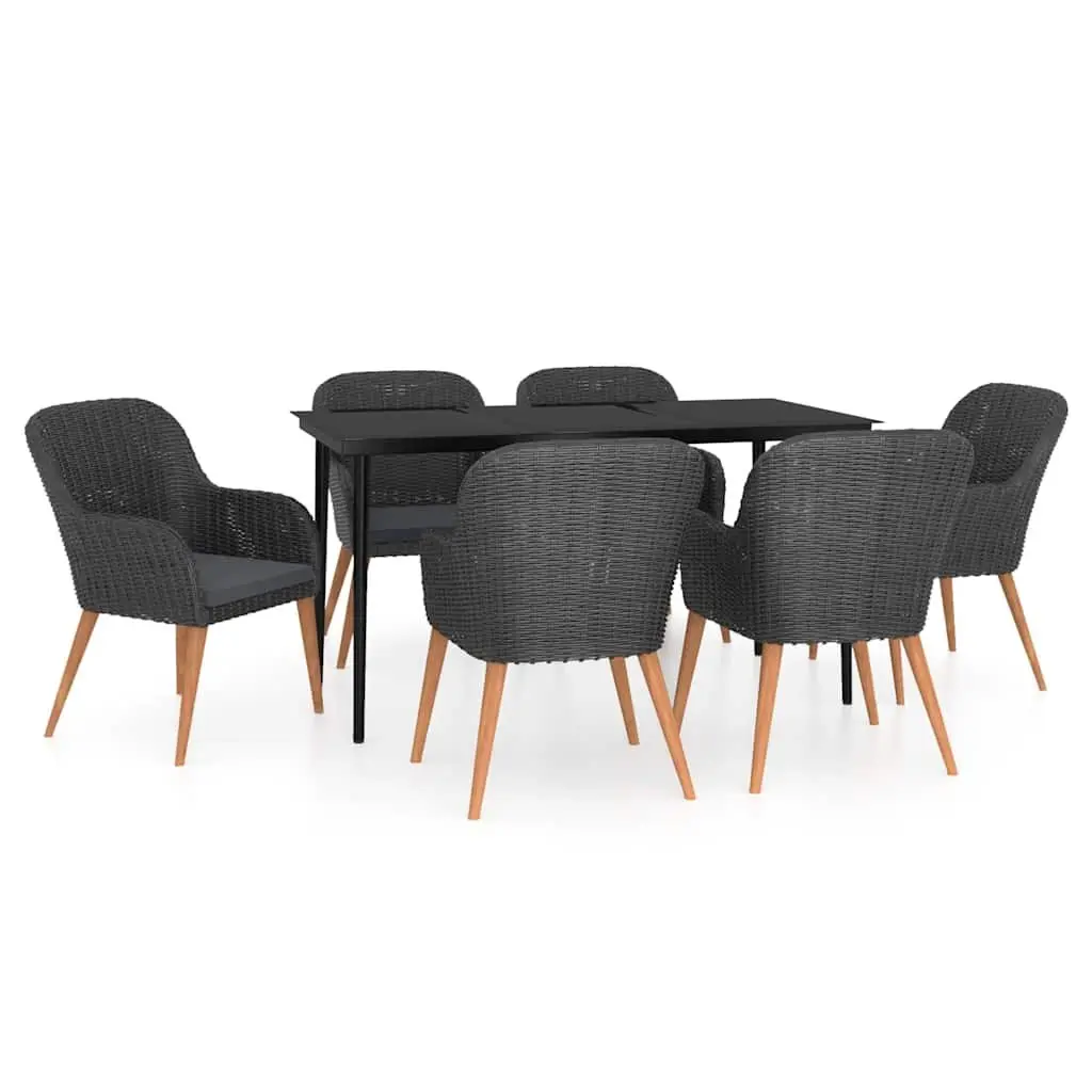 Garden Dining Set 7 Piece Outdoor Furniture Patio Table with Cushions Black