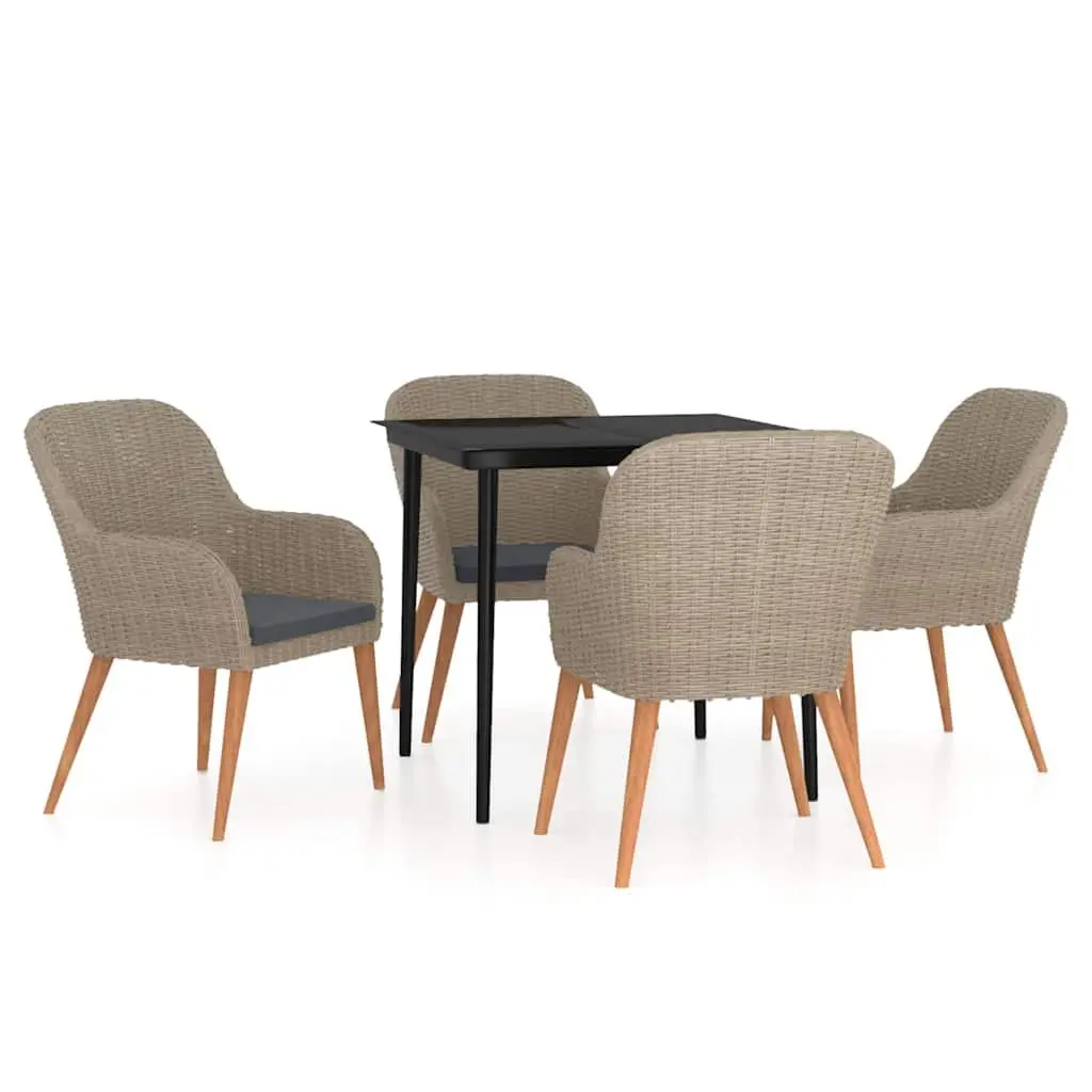 Garden Dining Set 5 Piece Outdoor Furniture Brown Powder-Coated Steel Frames Water-Resistant PE Rattan Cushions