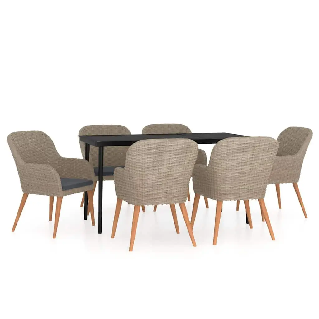 7 Piece Garden Dining Set Brown Outdoor Furniture with Cushions