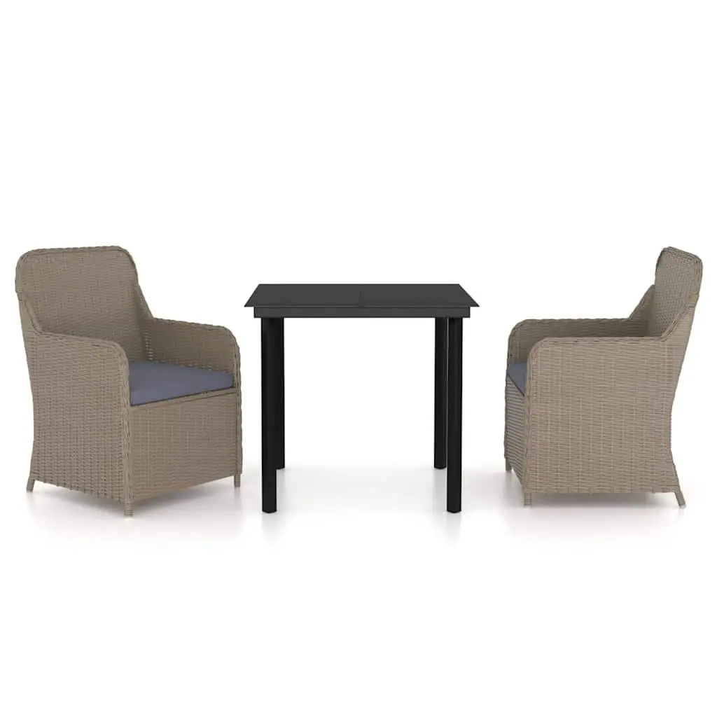 Garden Dining Set Brown 3 Piece Outdoor Furniture with Cushions