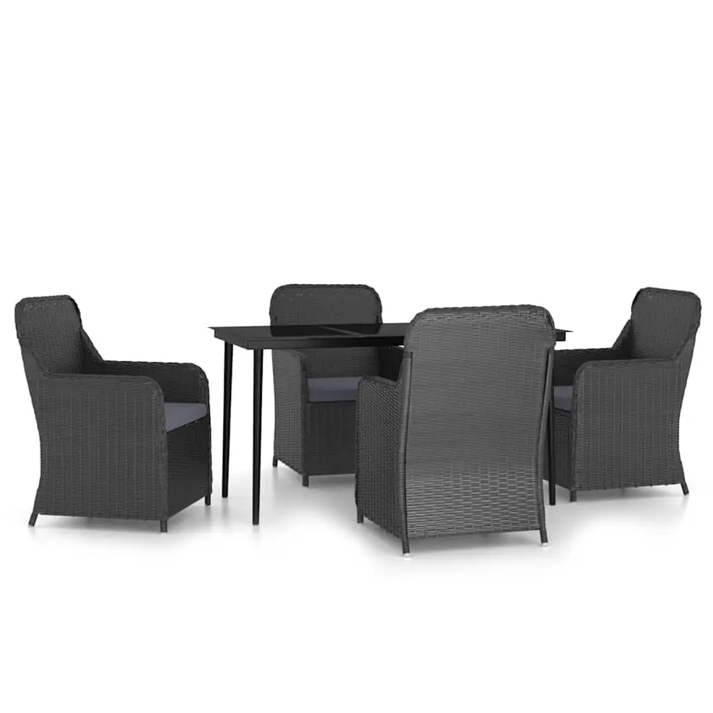 5 Piece Outdoor Dining Set Black Garden Patio Furniture with Cushions Glass Top