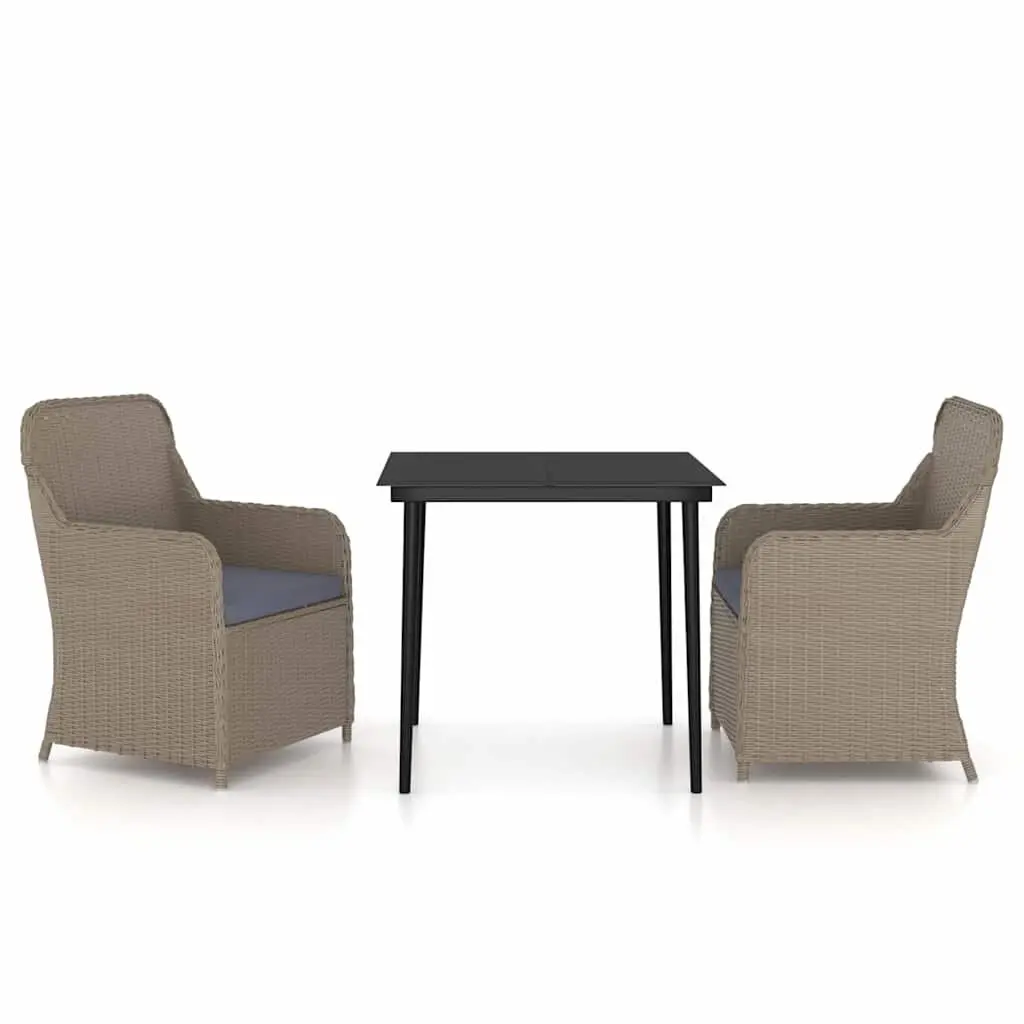 Garden Dining Set 3 Piece Outdoor Furniture Brown Patio Table Chairs with