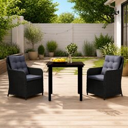 Outdoor Dining Set 3 Piece Garden Furniture Black Steel Frame PE Rattan Chairs