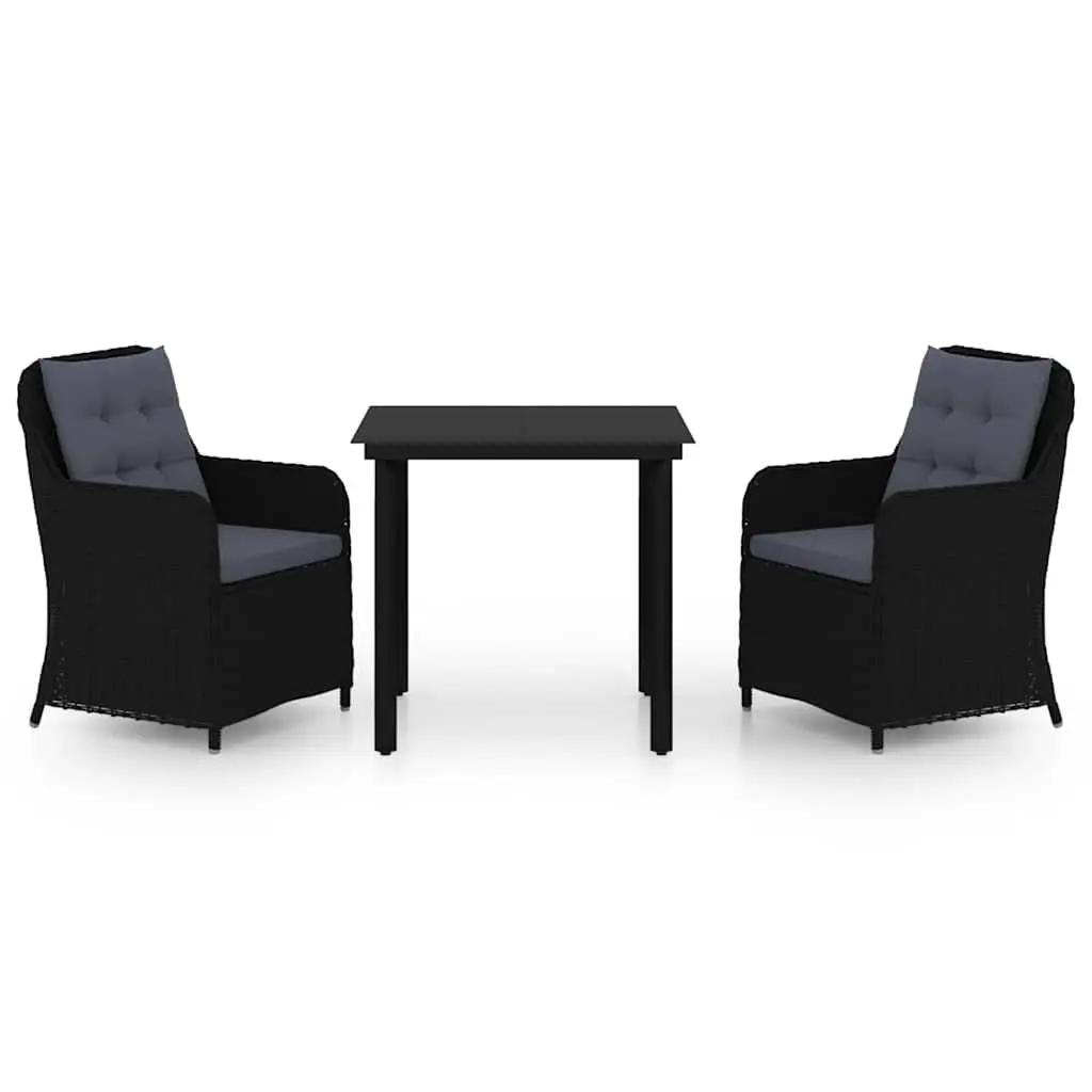 Outdoor Dining Set 3 Piece Garden Furniture Black Steel Frame PE Rattan Chairs