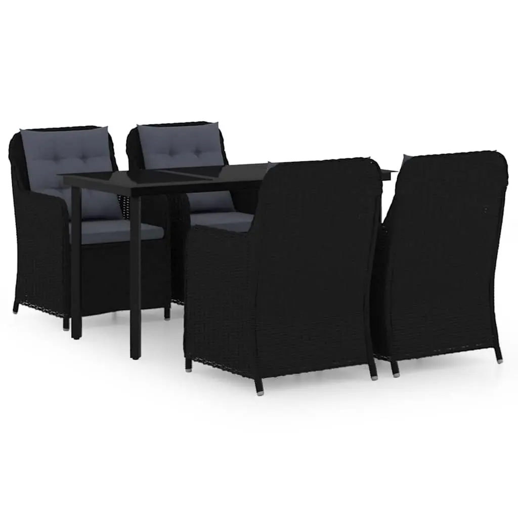 5 Piece Outdoor Garden Dining Set Black Steel Frame PE Rattan Chairs Glass Table