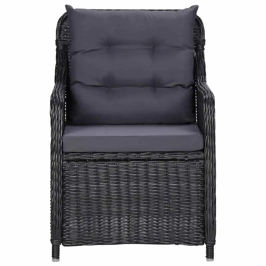 5 Piece Outdoor Garden Dining Set Black Steel Frame PE Rattan Chairs Glass Table