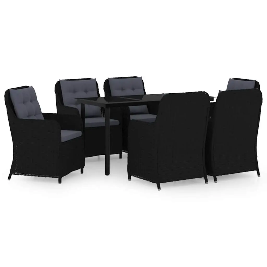 7 Piece Garden Dining Set Outdoor Furniture Black Steel Frame PE Rattan Chairs