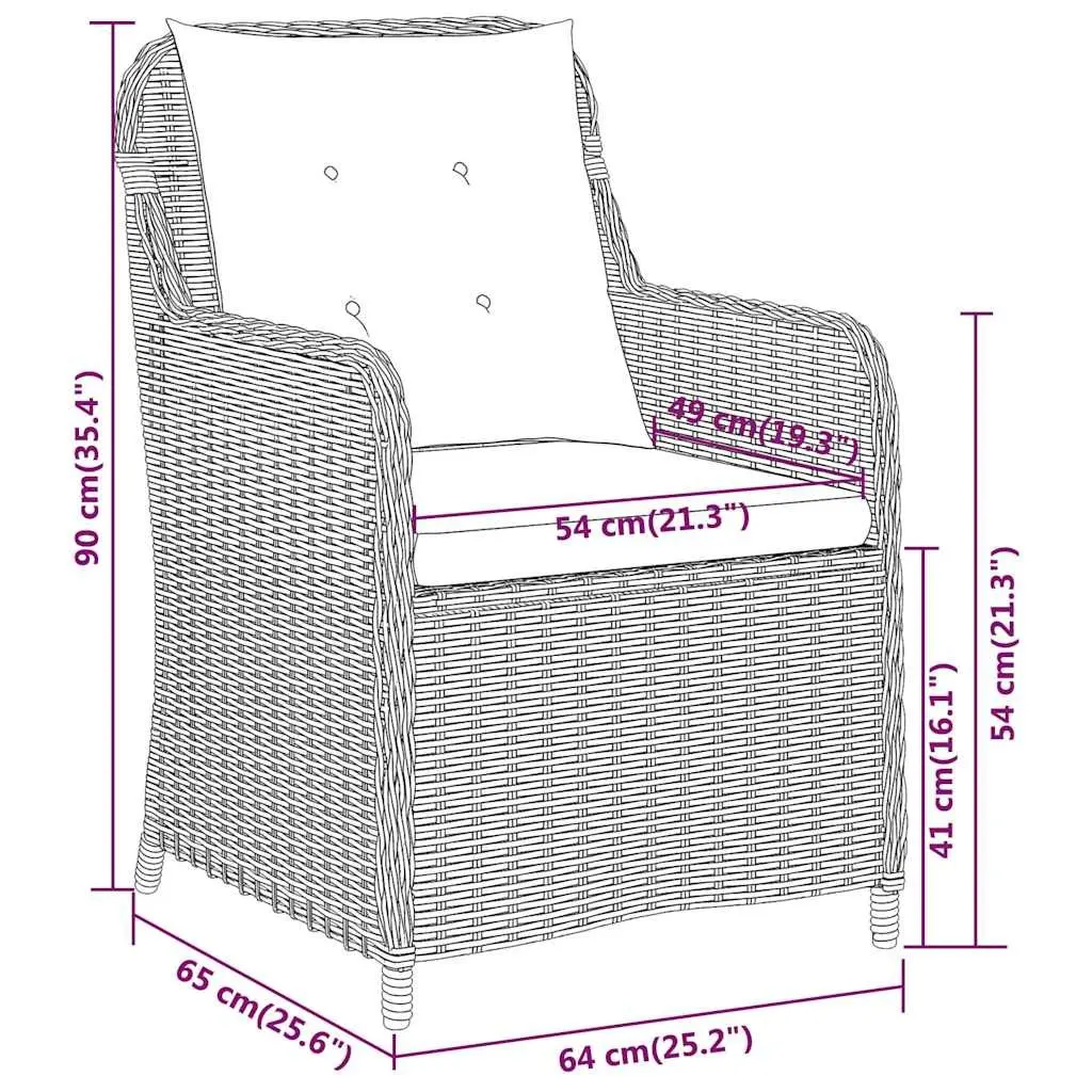 7 Piece Garden Dining Set Outdoor Furniture Black Steel Frame PE Rattan Chairs