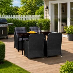 5 Piece Garden Dining Set Outdoor Furniture Black Steel Frame PE Rattan Chairs
