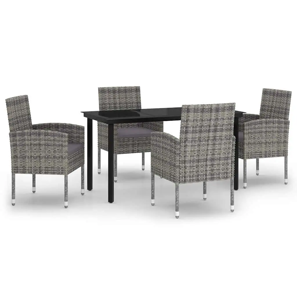 5 Piece Garden Dining Set Anthracite Steel Frame Glass Top