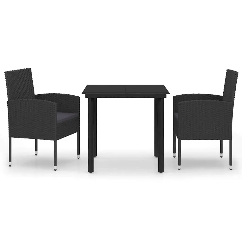 Garden Dining Set 3 Piece Outdoor Furniture Black Steel Frame Water Resistant PE Rattan