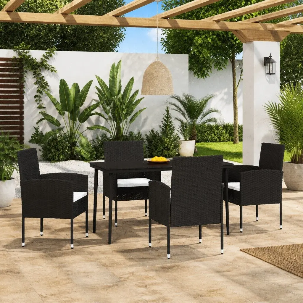 5 Piece Garden Dining Set Glass Top Steel Frame Outdoor Patio Furniture