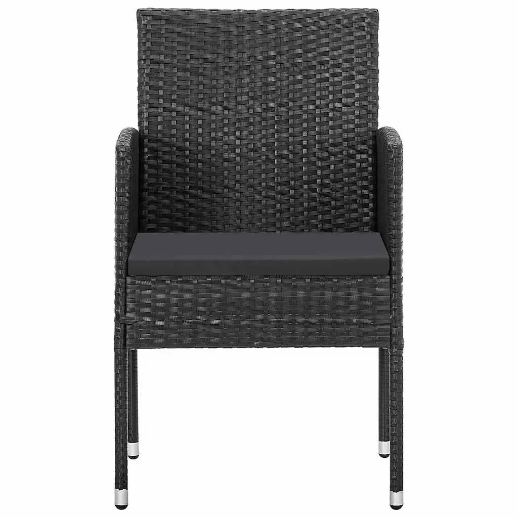 3 Piece Garden Dining Set Black Rattan Chairs Steel Frame Glass Table