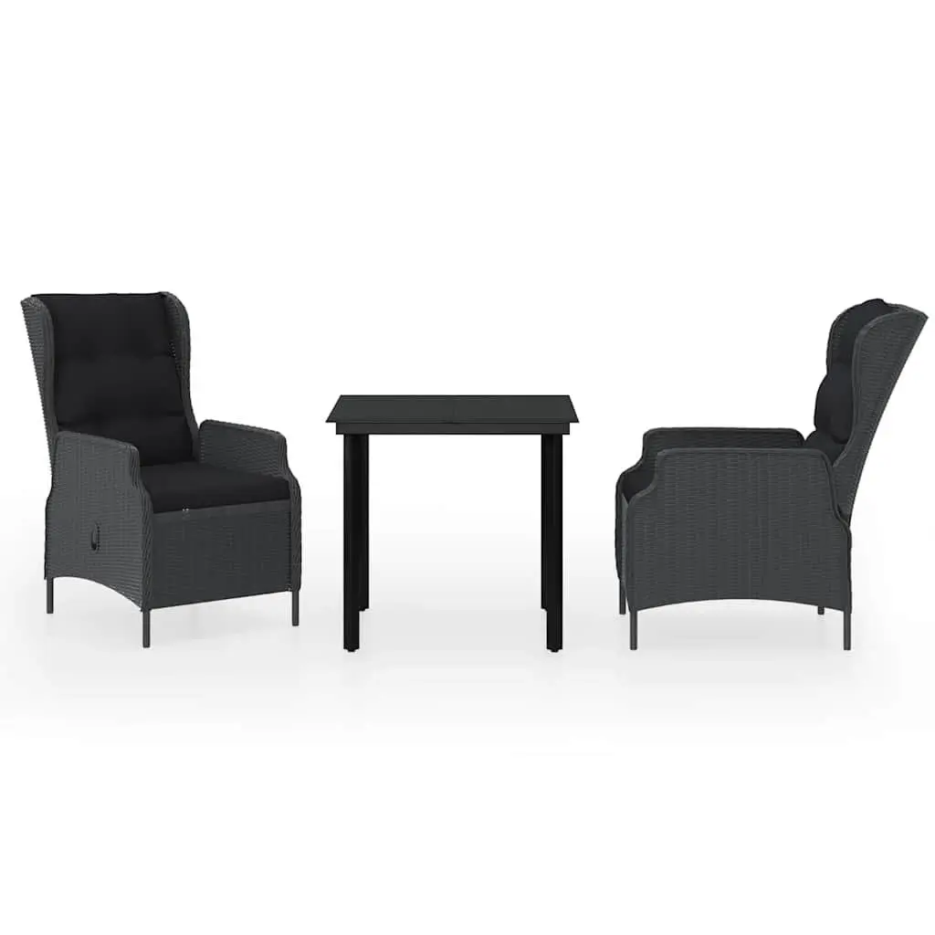 Garden Dining Set 3 Piece Outdoor Patio Furniture Reclining Chair Glass Table