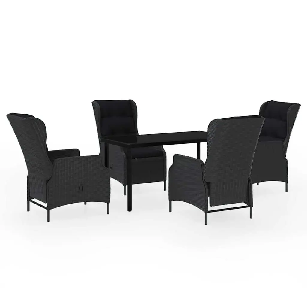 5 Piece Outdoor Furniture Dining Set Grey Reclining Chairs with Glass Top Table