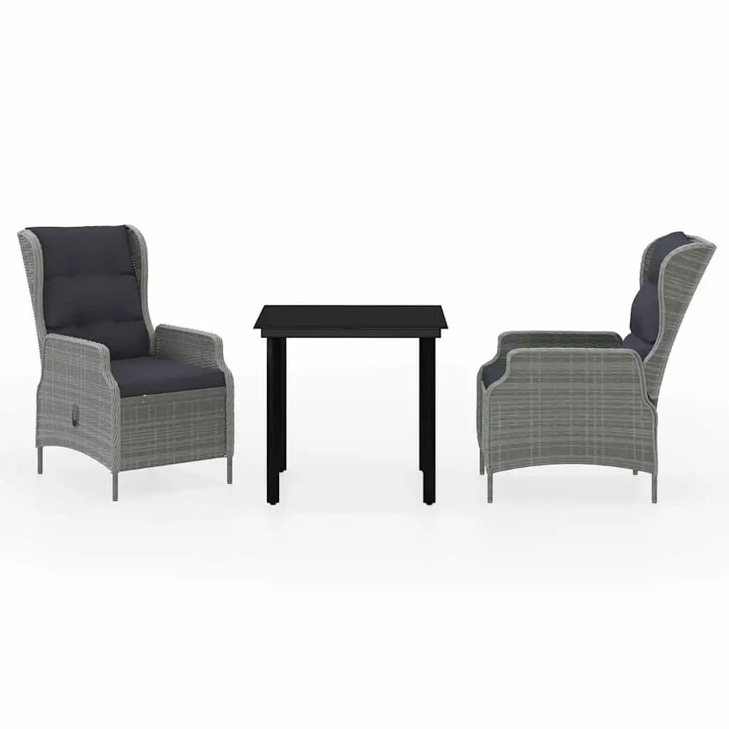 Garden Dining Set 3 Piece Outdoor Furniture Grey Reclining Chairs Glass Table