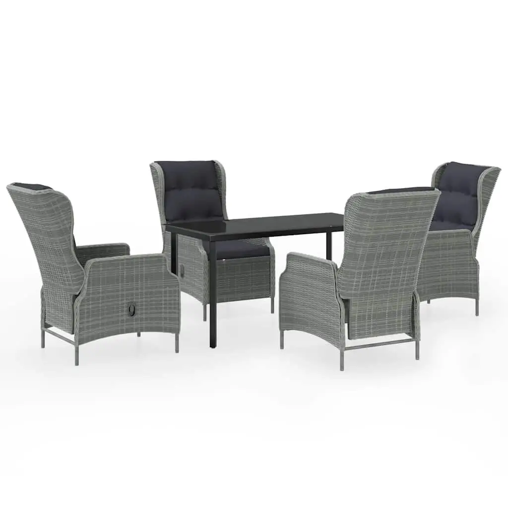 5 Piece Outdoor Dining Set Grey Steel Frame Reclining Chairs with Glass Table