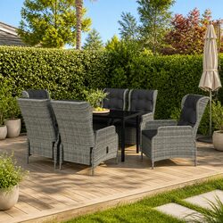7 Piece Garden Dining Set Outdoor Furniture Grey Reclining Chairs Glass Table