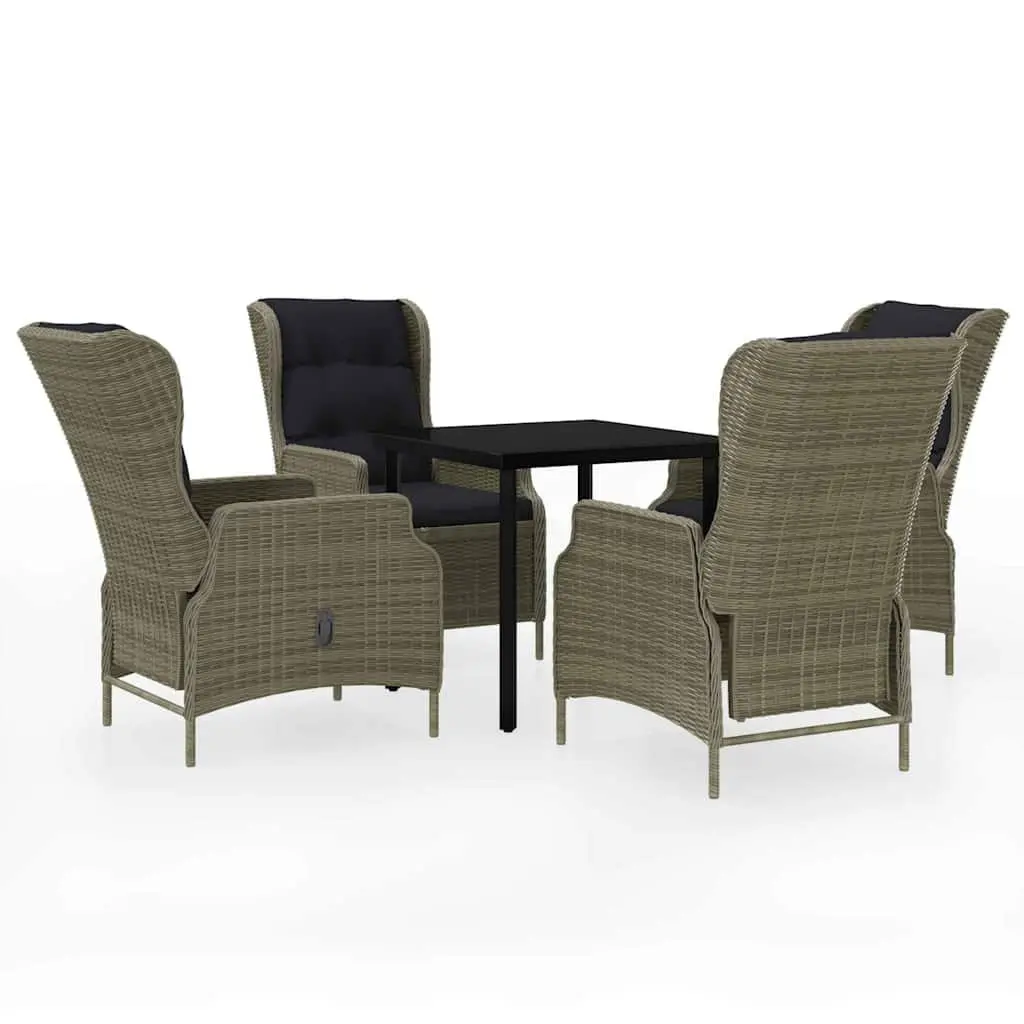 Garden Dining Set 5 Piece Outdoor Furniture Steel Frame Glass Top Reclining Chairs Brown