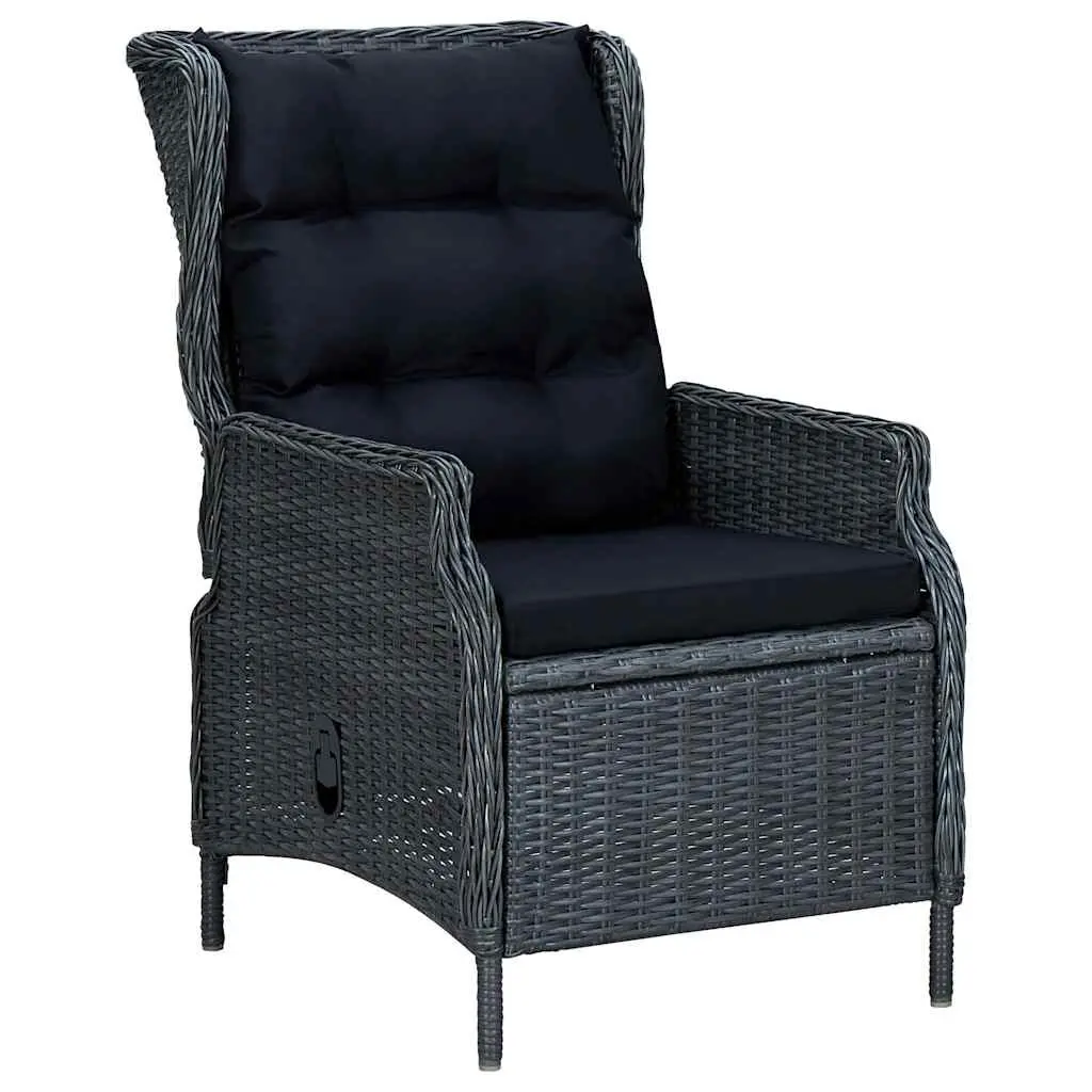 3 Piece Outdoor Garden Dining Set Grey Reclining Chairs Glass Table