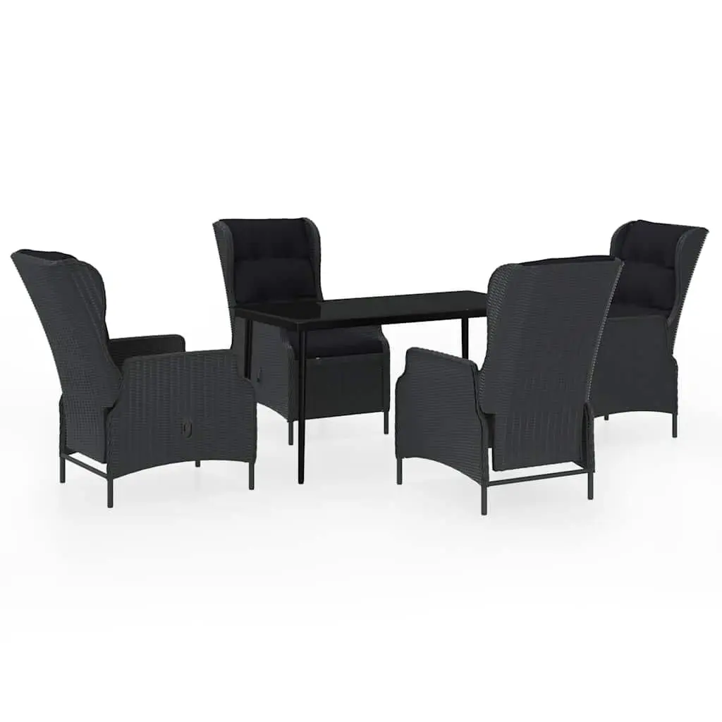 5 Piece Reclining Chair Outdoor Dining Set Grey Glass Top Table Garden Furniture