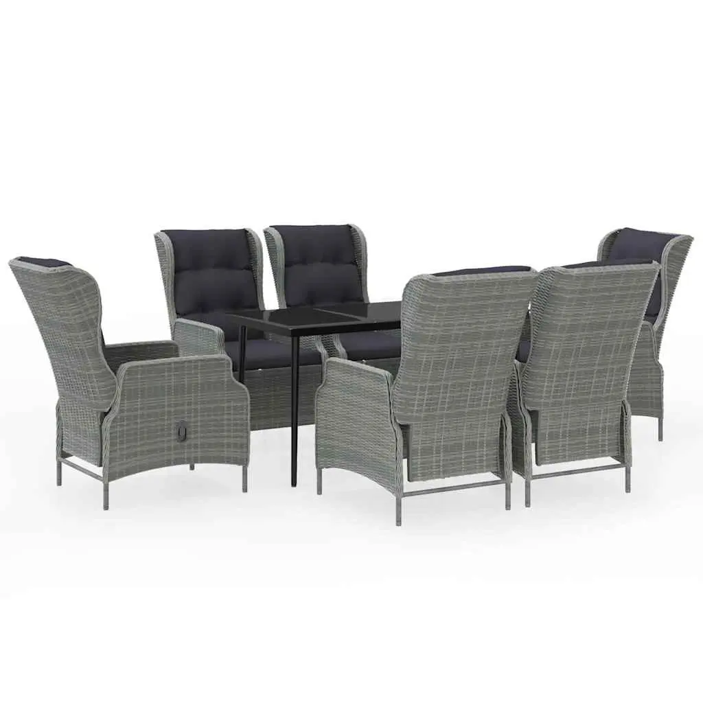 7 Piece Outdoor Garden Dining Set Grey Rattan Chairs Glass Table