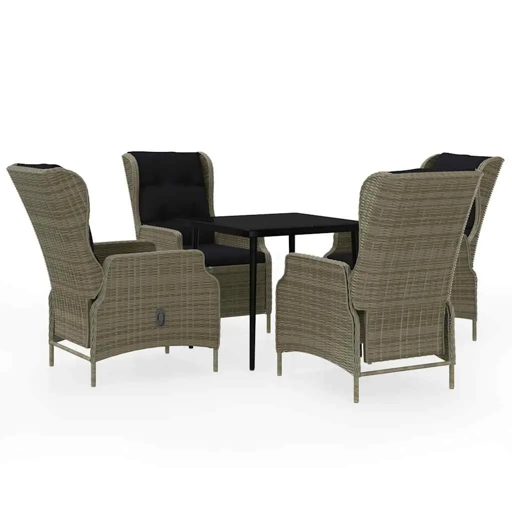 5 Piece Garden Set Reclining Chairs Glass Table Brown Outdoor Furniture