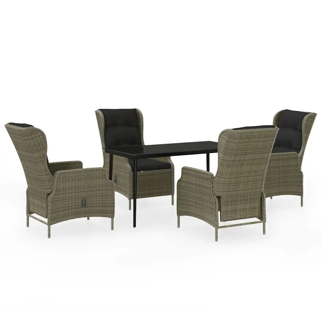 5 Piece Garden Furniture Set Brown Rattan Chairs with Glass Top Dining Table
