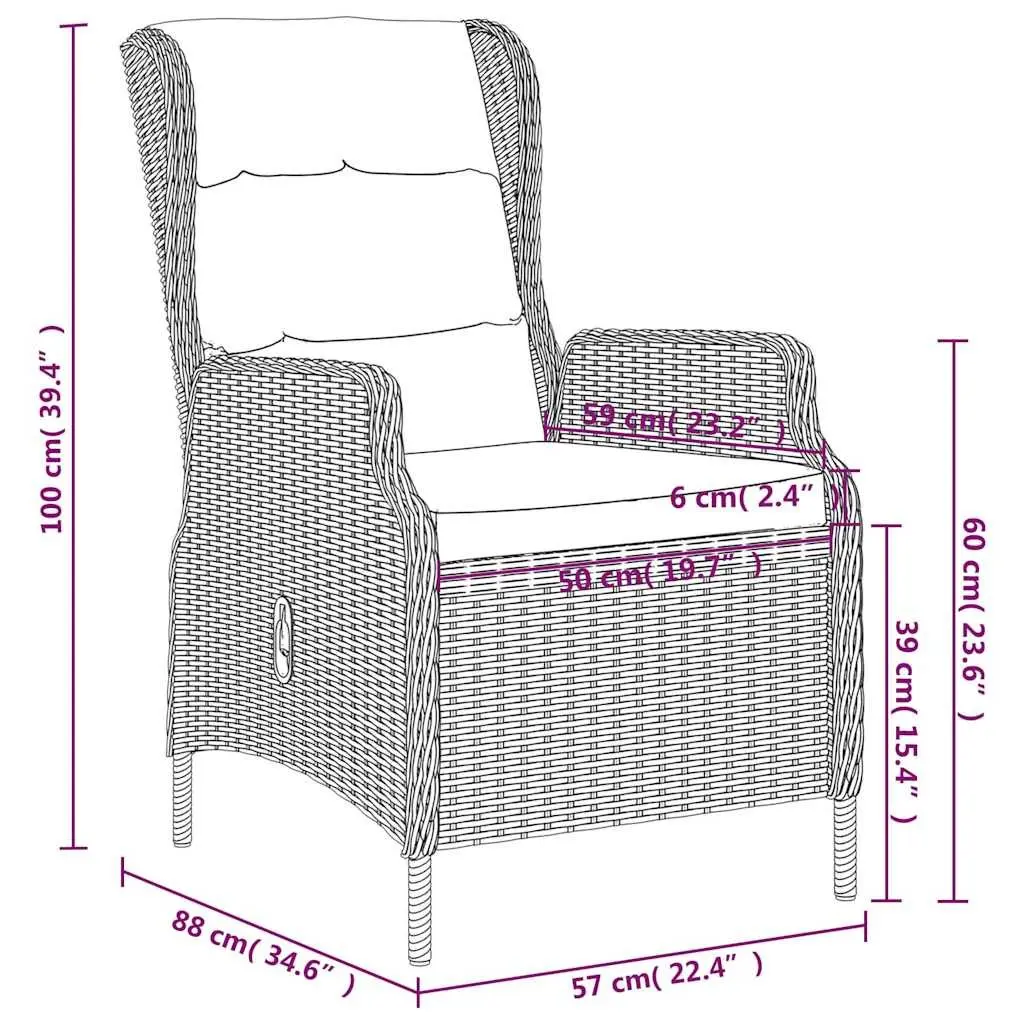 7 Piece Steel Frame Garden Dining Set Brown Reclining Chairs Glass Top Table