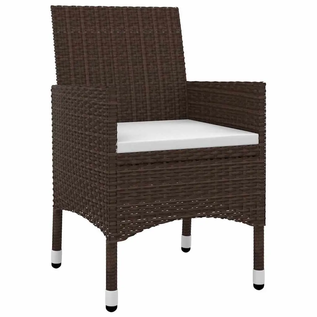 Garden Dining Set Brown Rattan Chairs Glass Table 3 Piece
