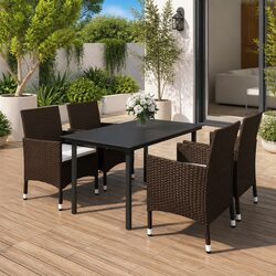 Garden Dining Set 5 Piece Outdoor Furniture PE Rattan Glass Table Chairs Brown