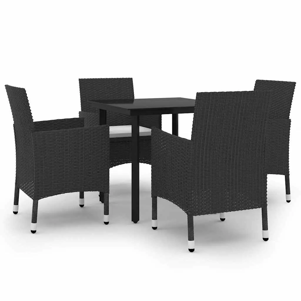 5 Piece Garden Dining Set Weather Resistant PE Rattan Glass Table Chairs Brown