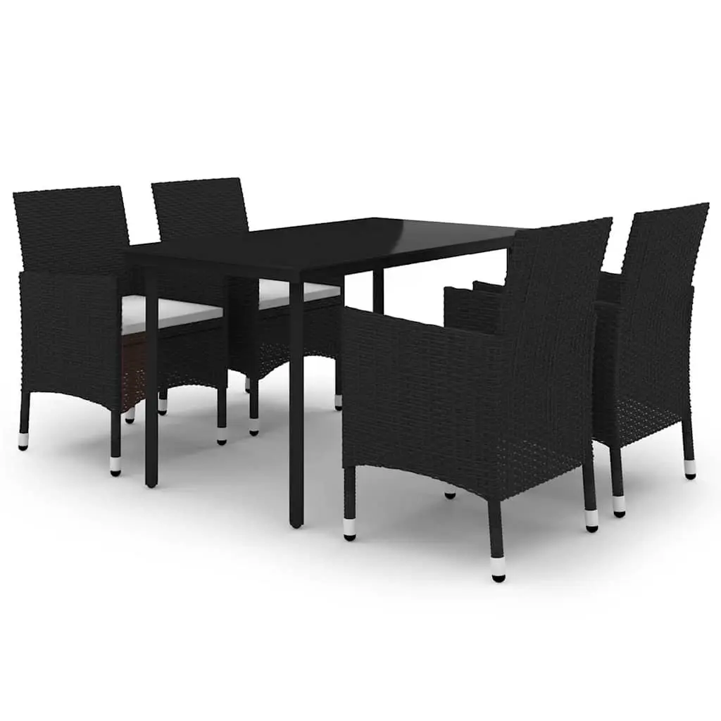 5 Piece Outdoor Garden Dining Set with Glass Tabletop and Rattan Chairs