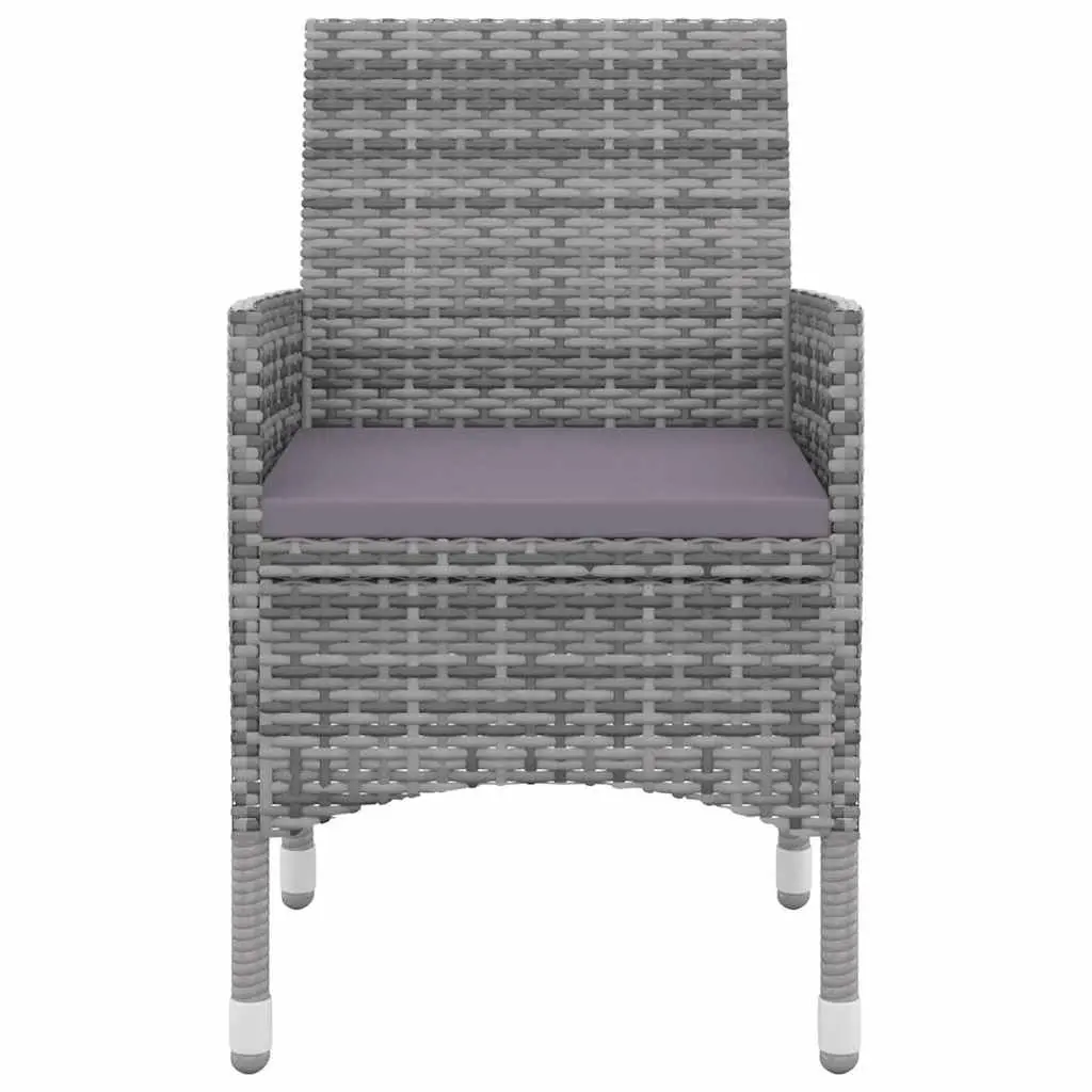 Outdoor Dining Set Grey Rattan Chairs with Glass Table 5 Piece Padded Cushions