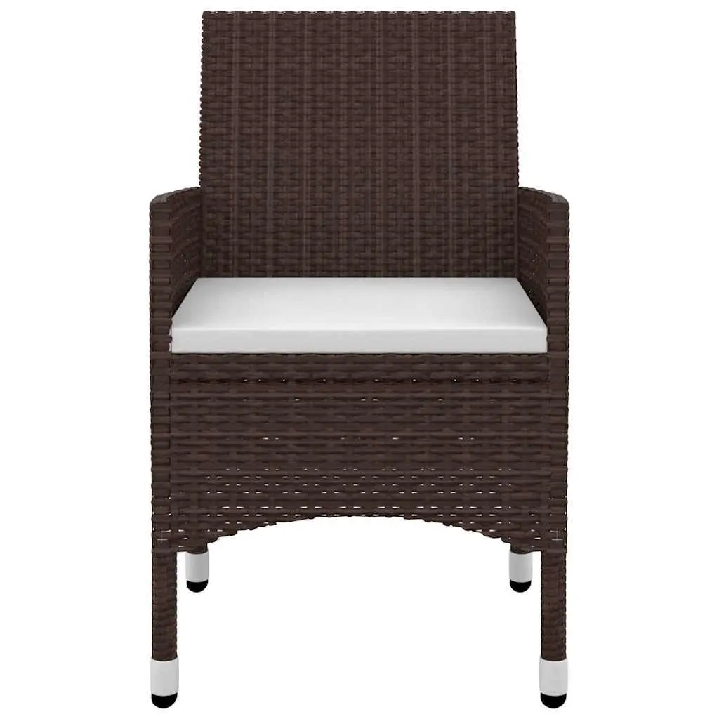 Outdoor Furniture Set 3 Piece Brown PE Rattan Glass Top Table with Cushioned Chairs