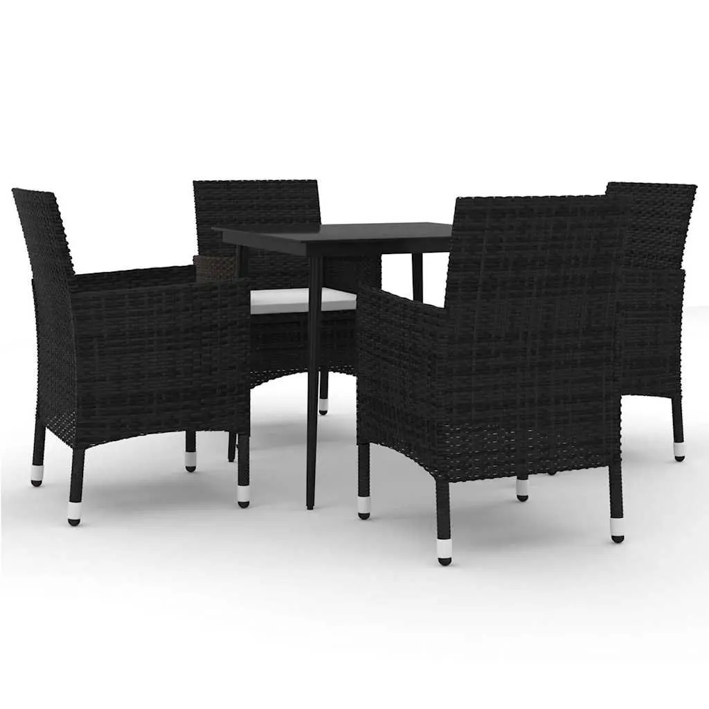 Outdoor Garden Dining Set Glass Table Poly Rattan Chairs with Cushions 5 Piece